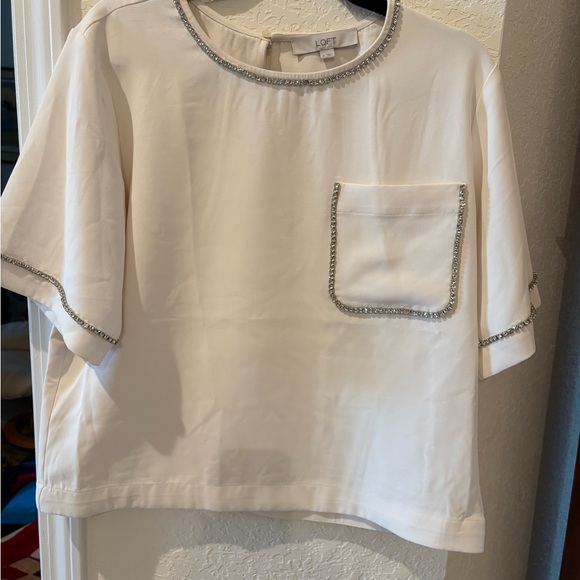 LOFT Cream Top with Silver Trim - Picture 7 of 7